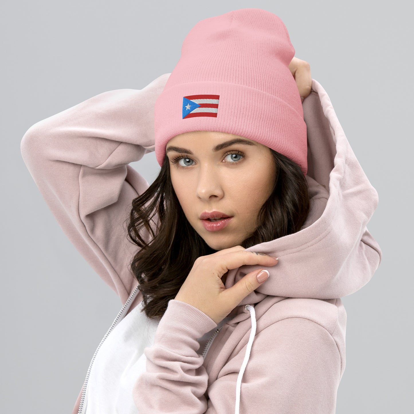 Puerto Rico Flag Embroidery Cuffed Beanie