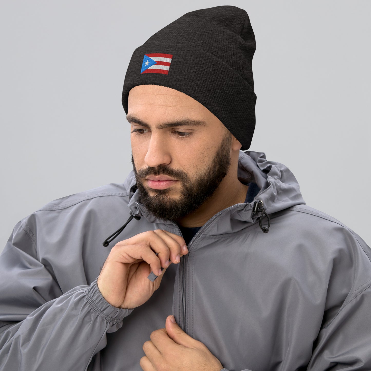 Puerto Rico Flag Embroidery Cuffed Beanie