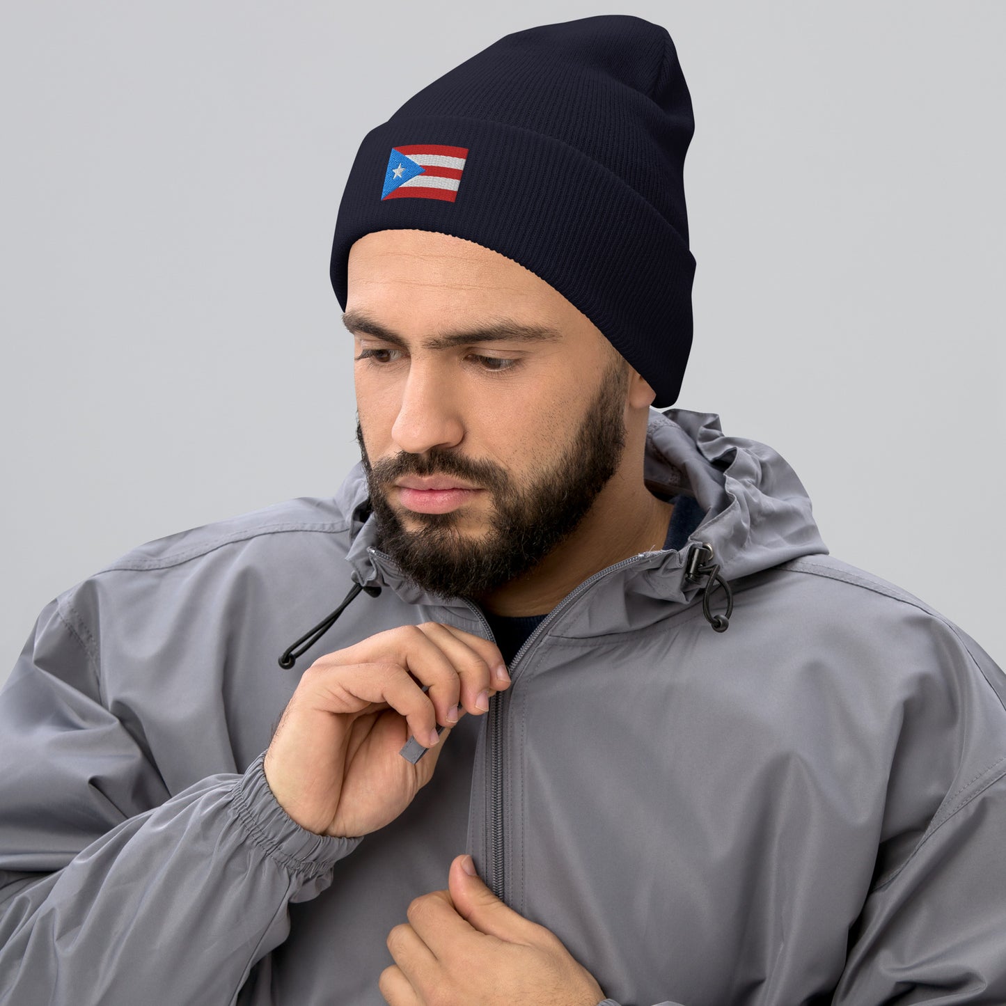 Puerto Rico Flag Embroidery Cuffed Beanie