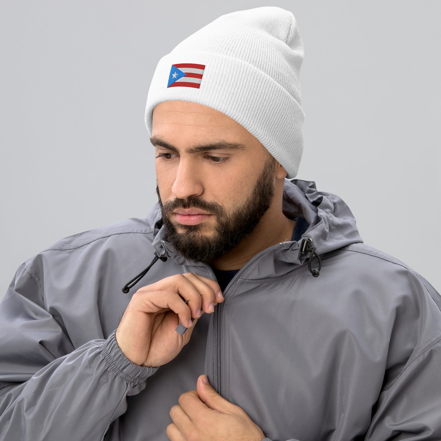 Puerto Rico Flag Embroidery Cuffed Beanie