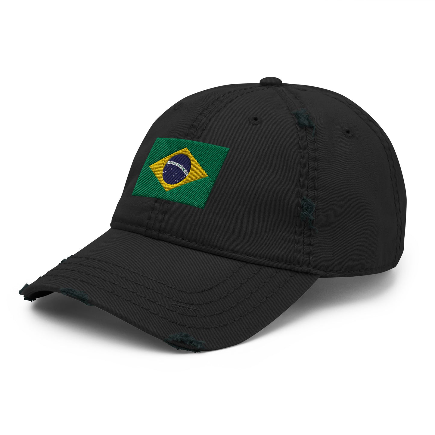 Brazilian Flag Embroidery Distressed Dad Hat