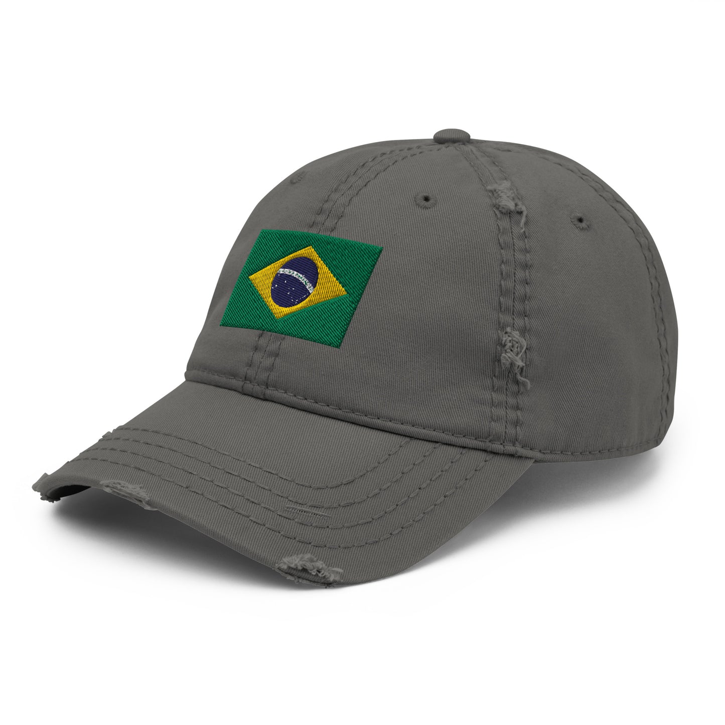 Brazilian Flag Embroidery Distressed Dad Hat