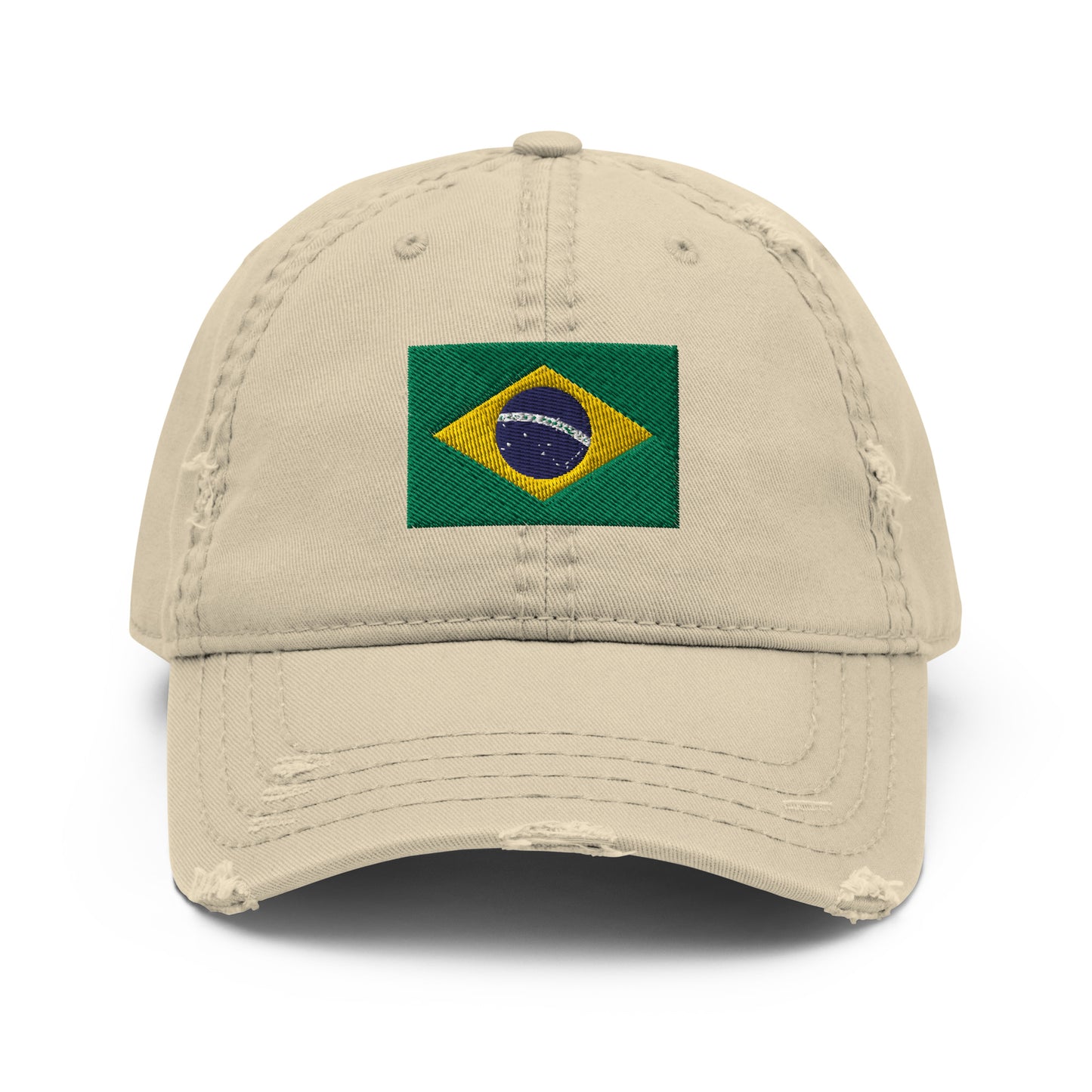 Brazilian Flag Embroidery Distressed Dad Hat