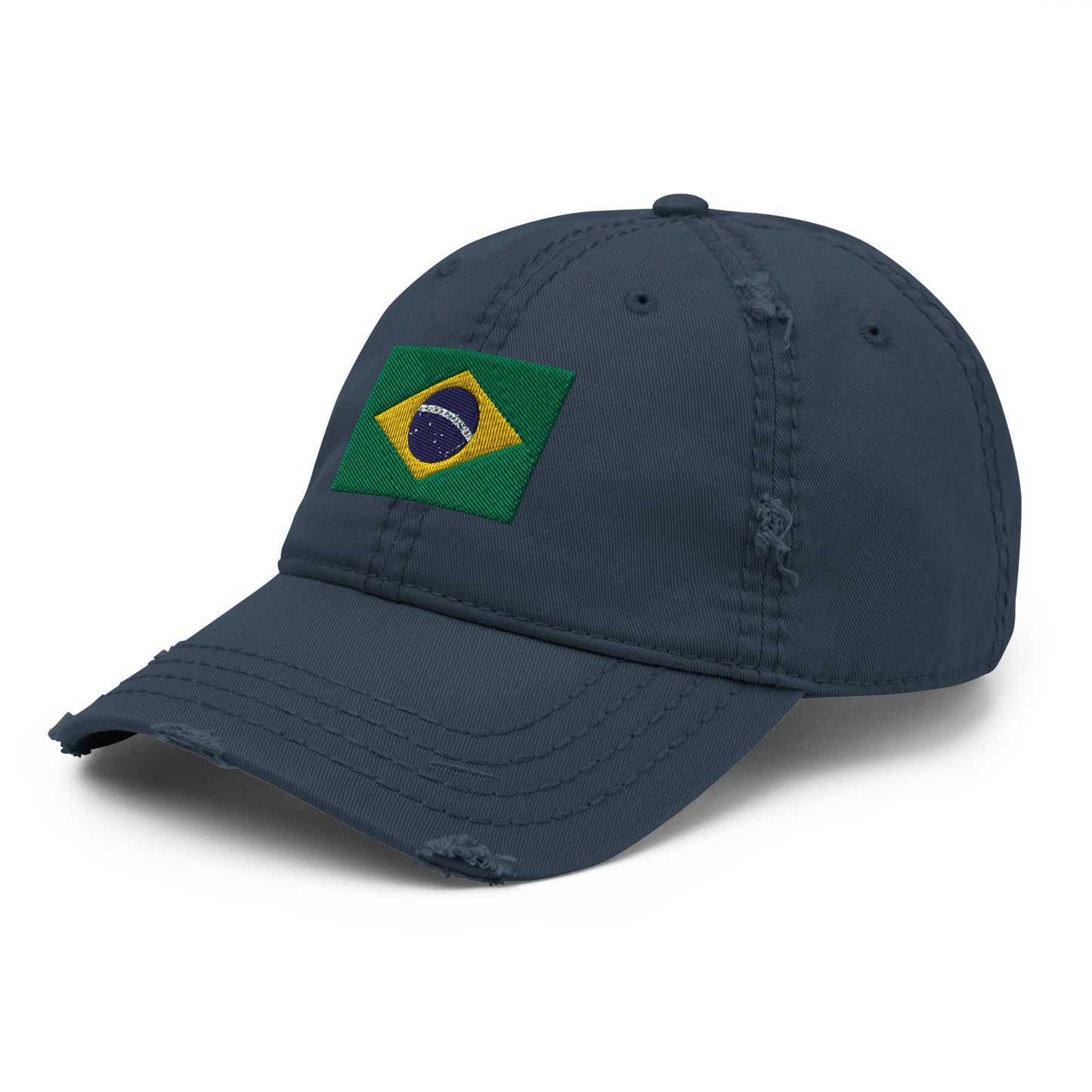 Brazilian Flag Embroidery Distressed Dad Hat