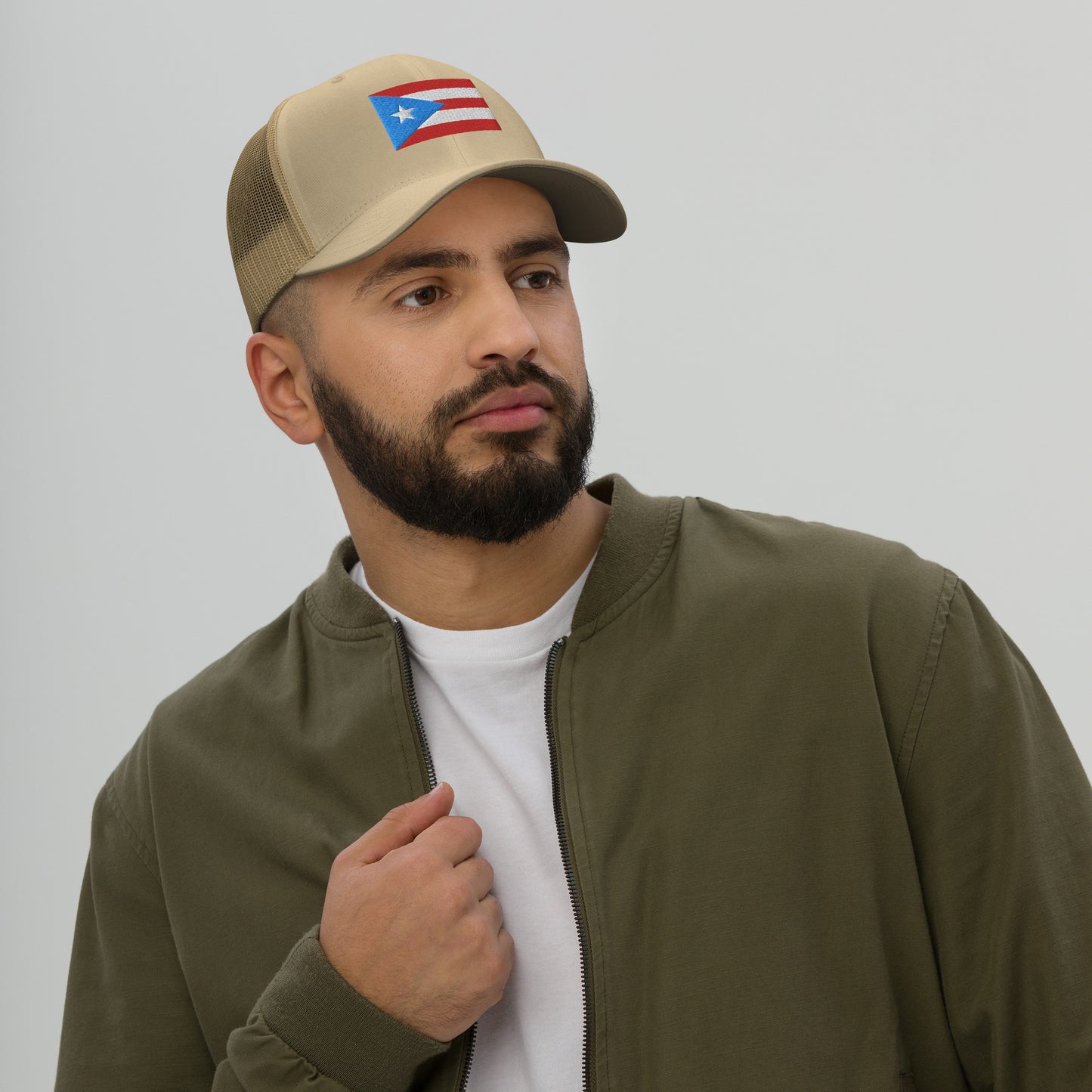 Puerto Rico Flag Embroidery Trucker Cap