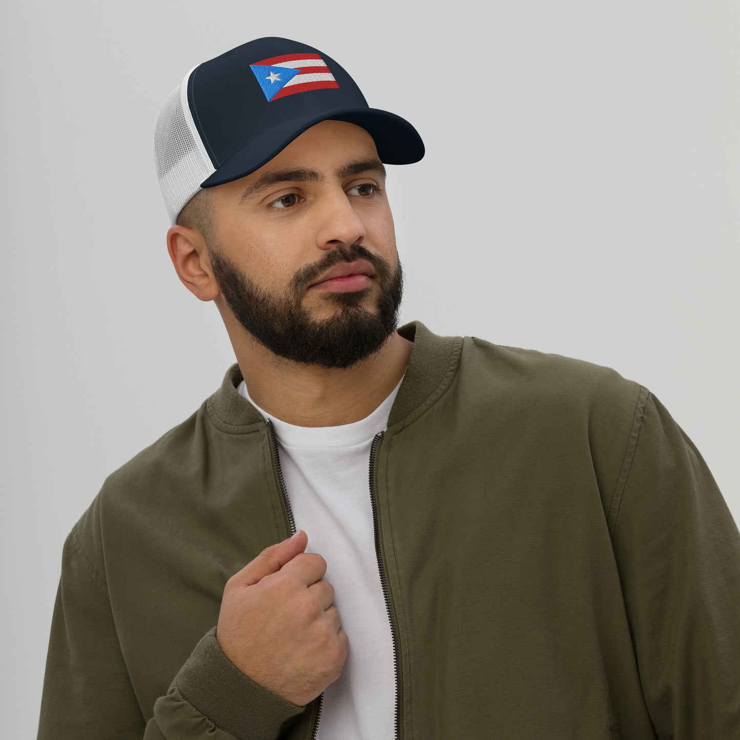 Puerto Rico Flag Embroidery Trucker Cap