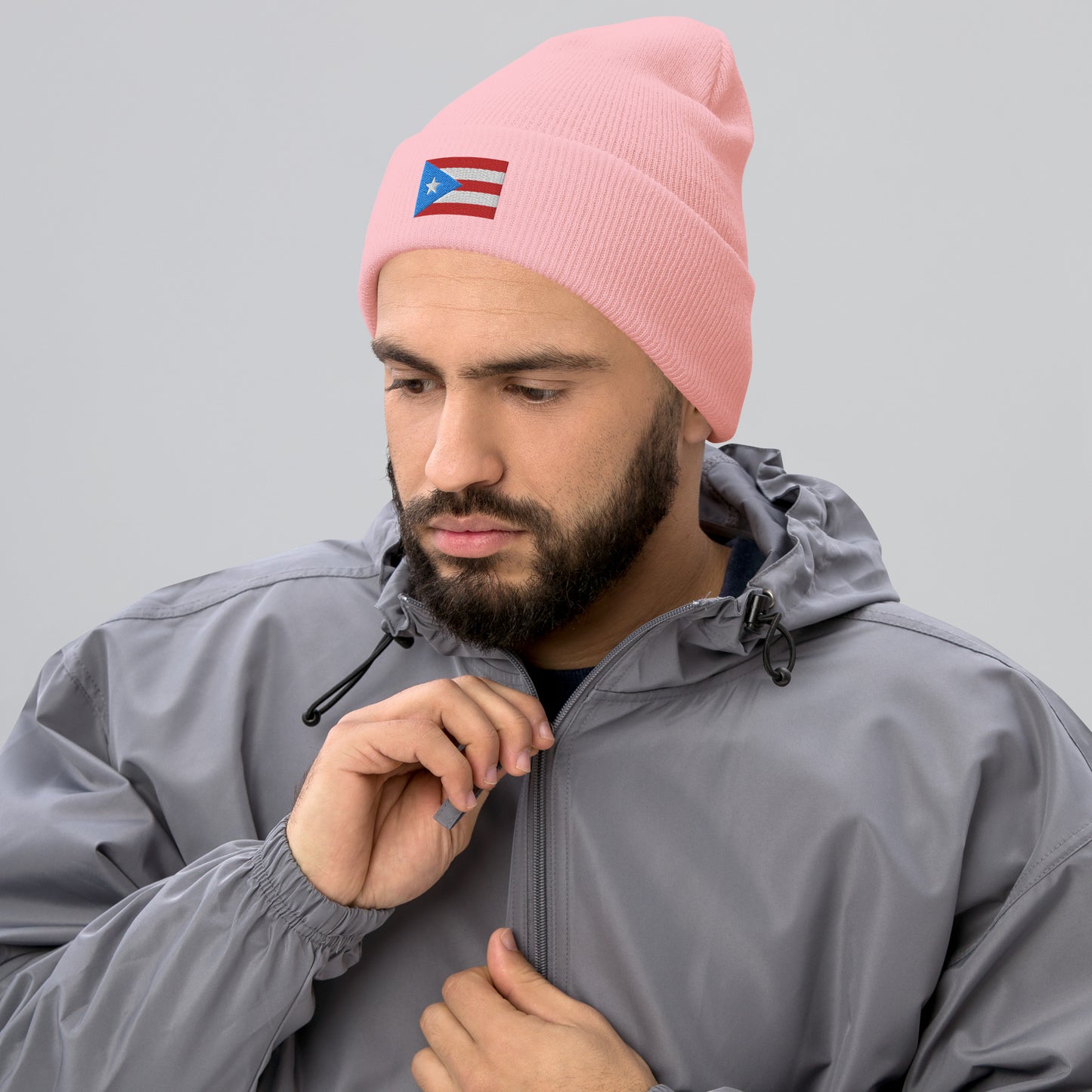 Puerto Rico Flag Embroidery Cuffed Beanie