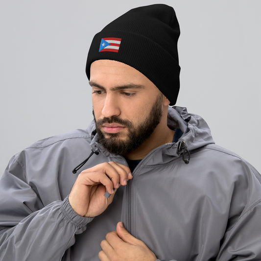 Puerto Rico Flag Embroidery Cuffed Beanie