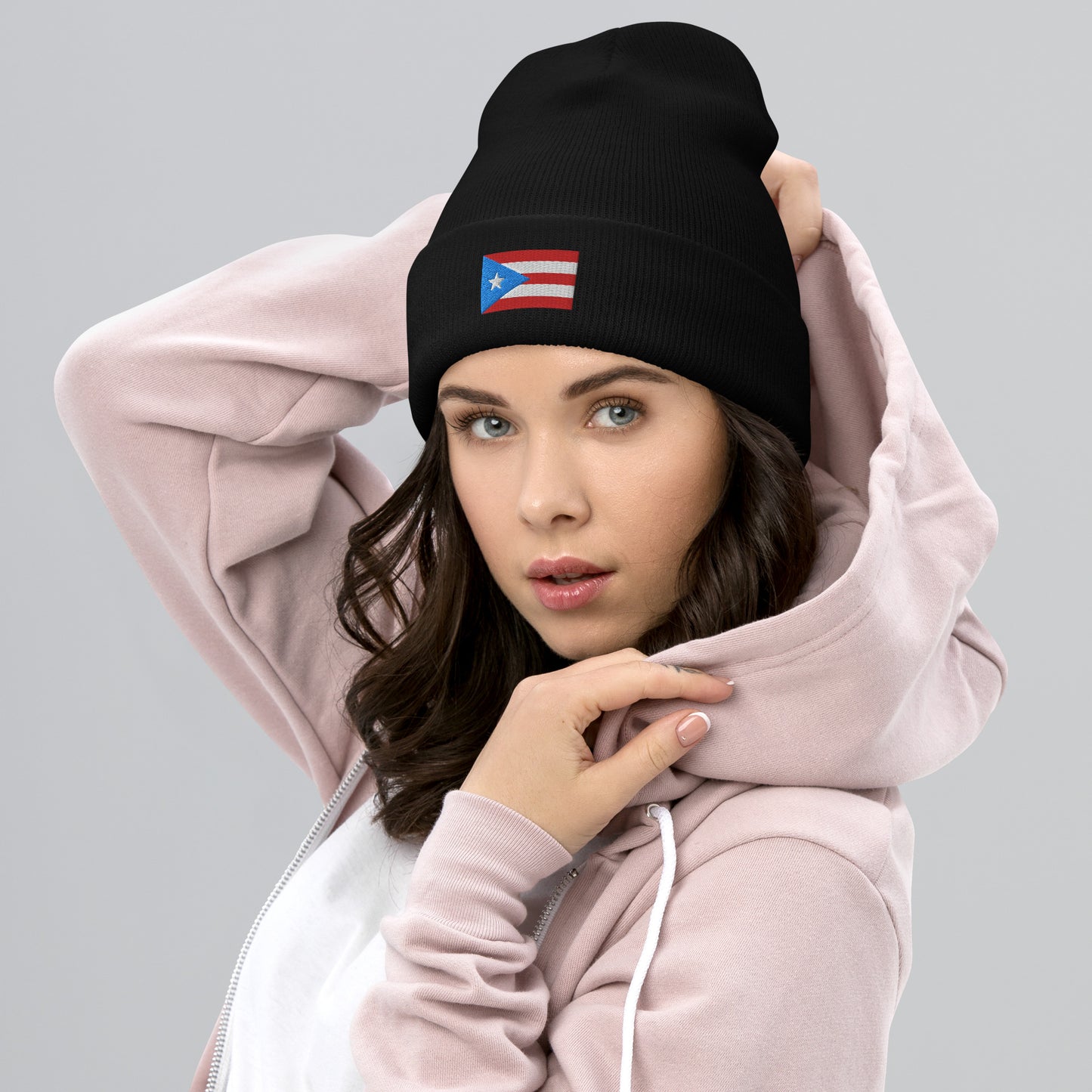 Puerto Rico Flag Embroidery Cuffed Beanie