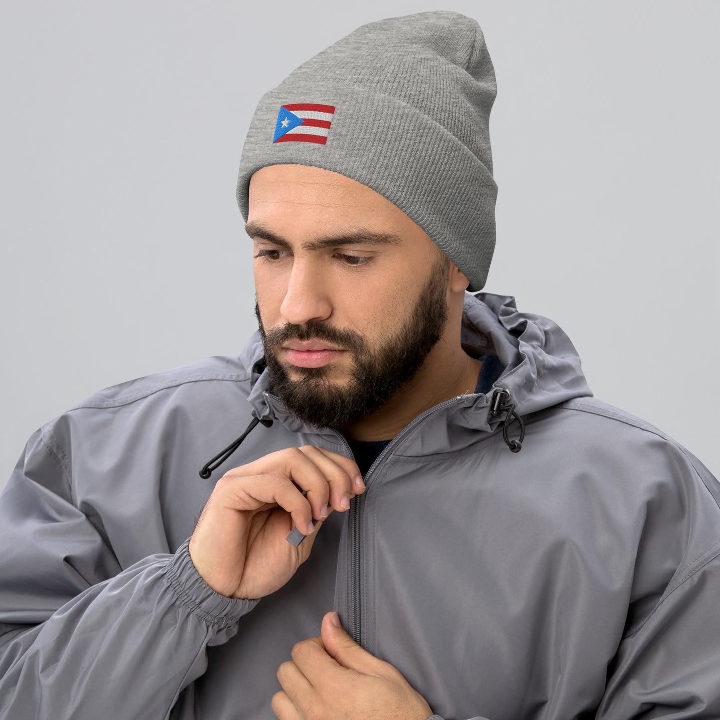 Puerto Rico Flag Embroidery Cuffed Beanie