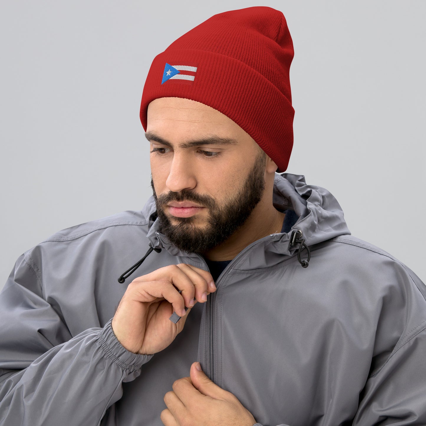 Puerto Rico Flag Embroidery Cuffed Beanie