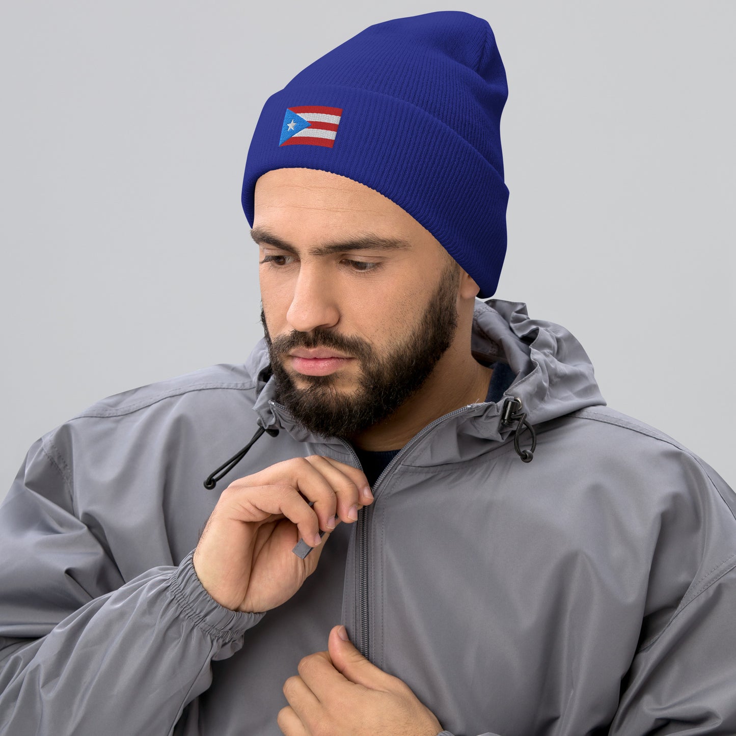 Puerto Rico Flag Embroidery Cuffed Beanie