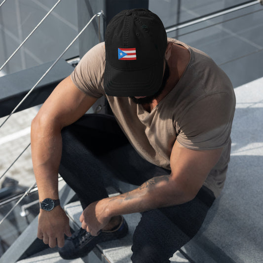 Puerto Rico Flag Embroidery Distressed Dad Hat