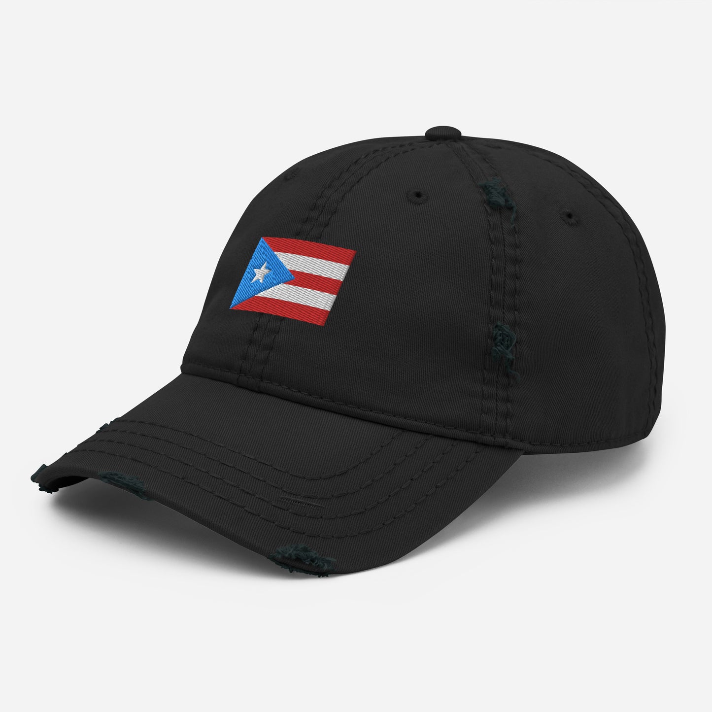 Puerto Rico Flag Embroidery Distressed Dad Hat