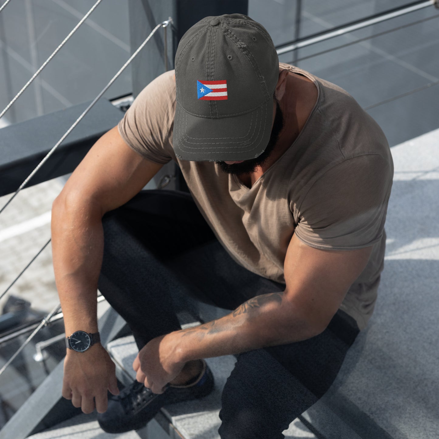 Puerto Rico Flag Embroidery Distressed Dad Hat