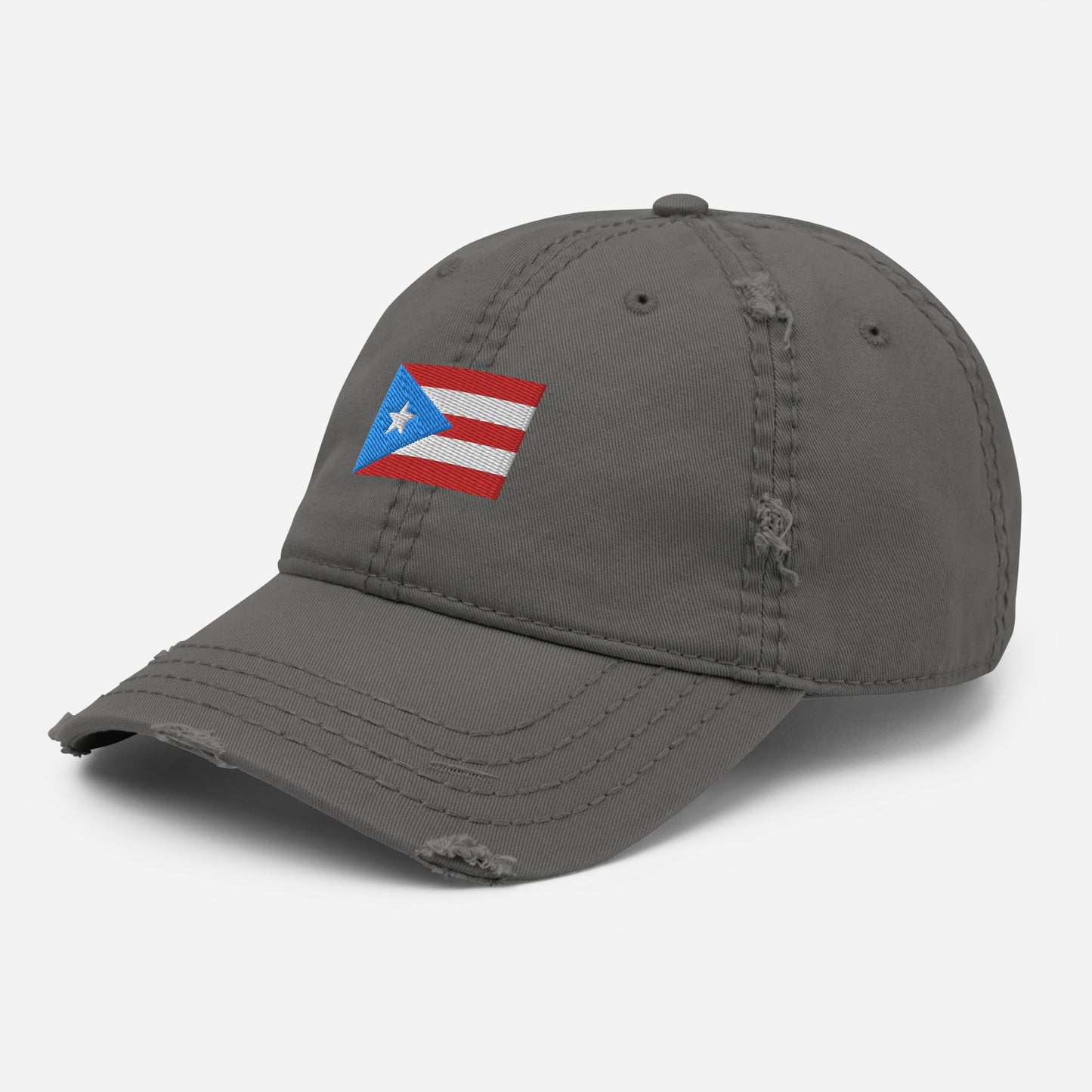 Puerto Rico Flag Embroidery Distressed Dad Hat