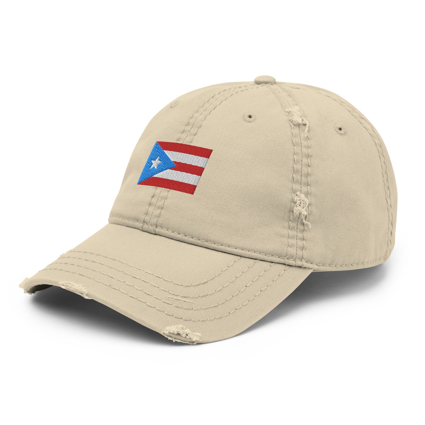 Puerto Rico Flag Embroidery Distressed Dad Hat