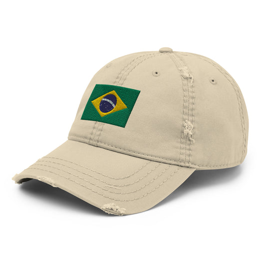 Brazilian Flag Embroidery Distressed Dad Hat
