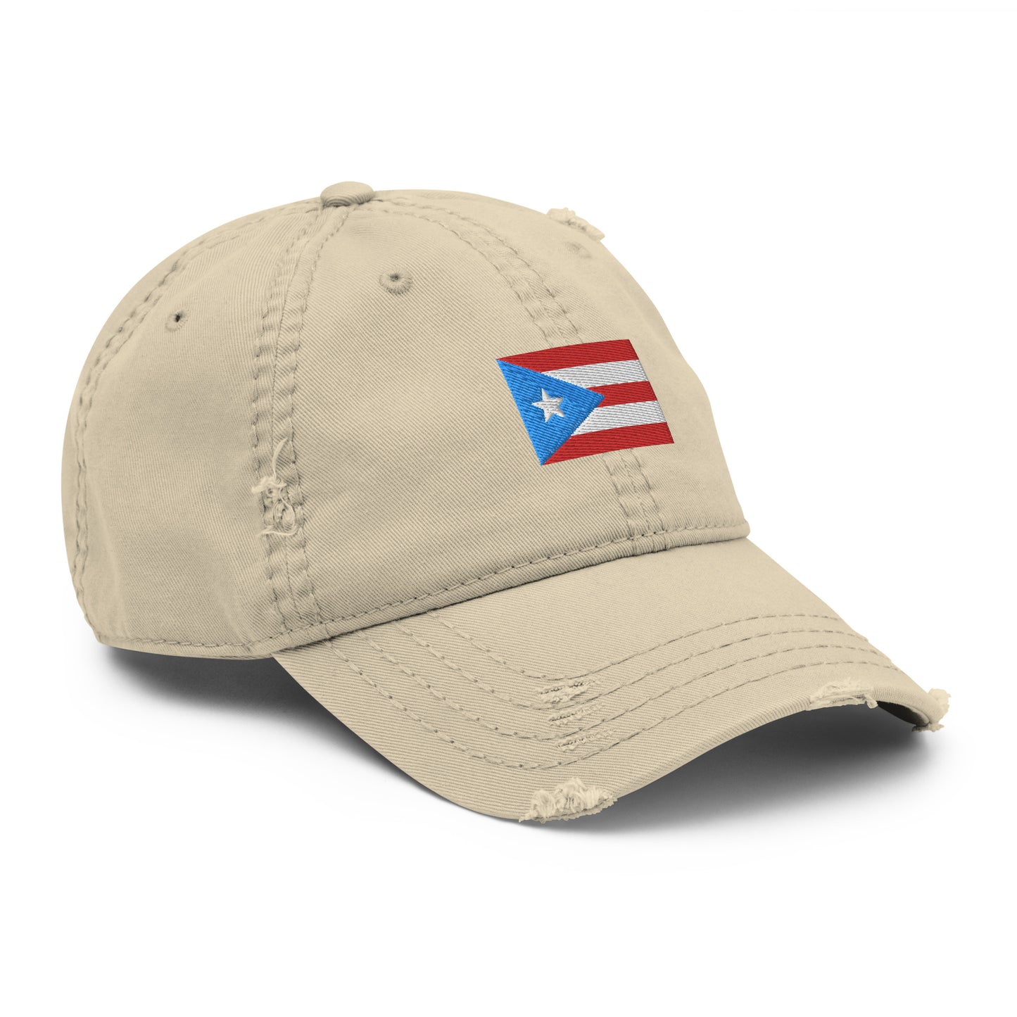 Puerto Rico Flag Embroidery Distressed Dad Hat