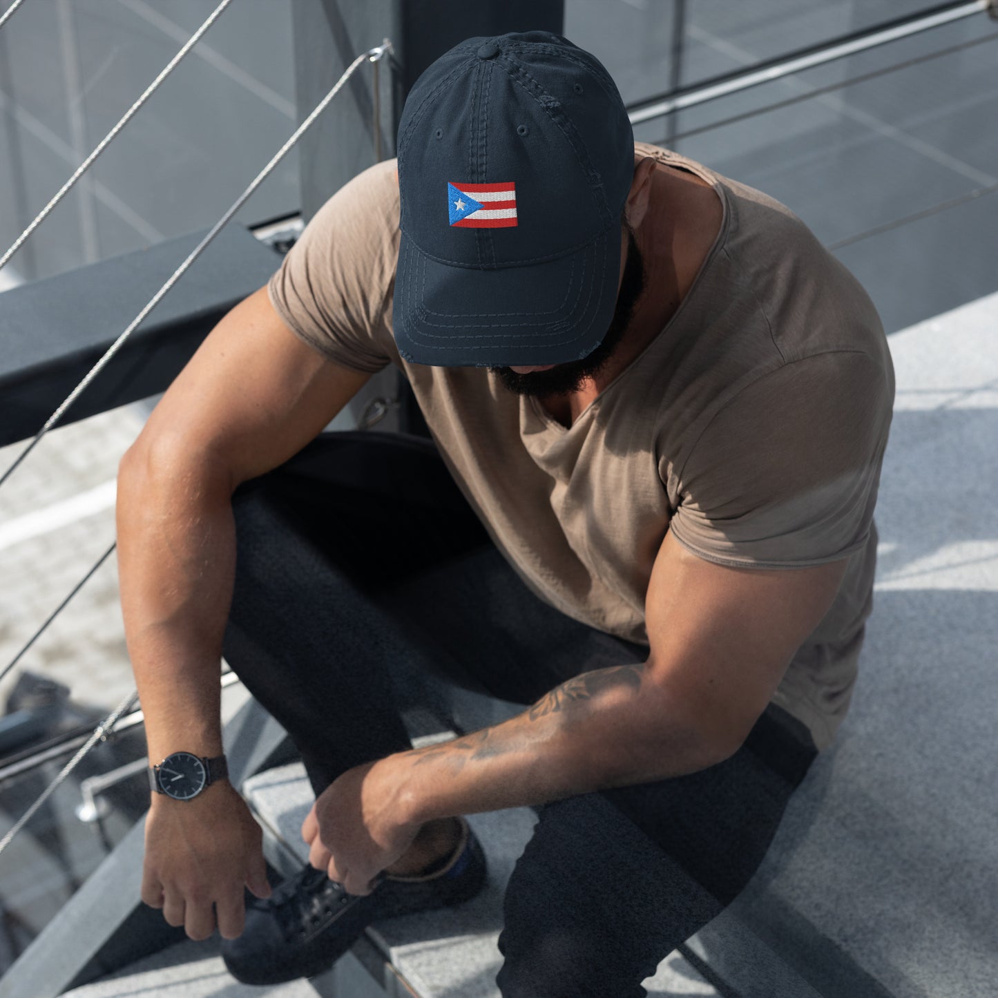 Puerto Rico Flag Embroidery Distressed Dad Hat
