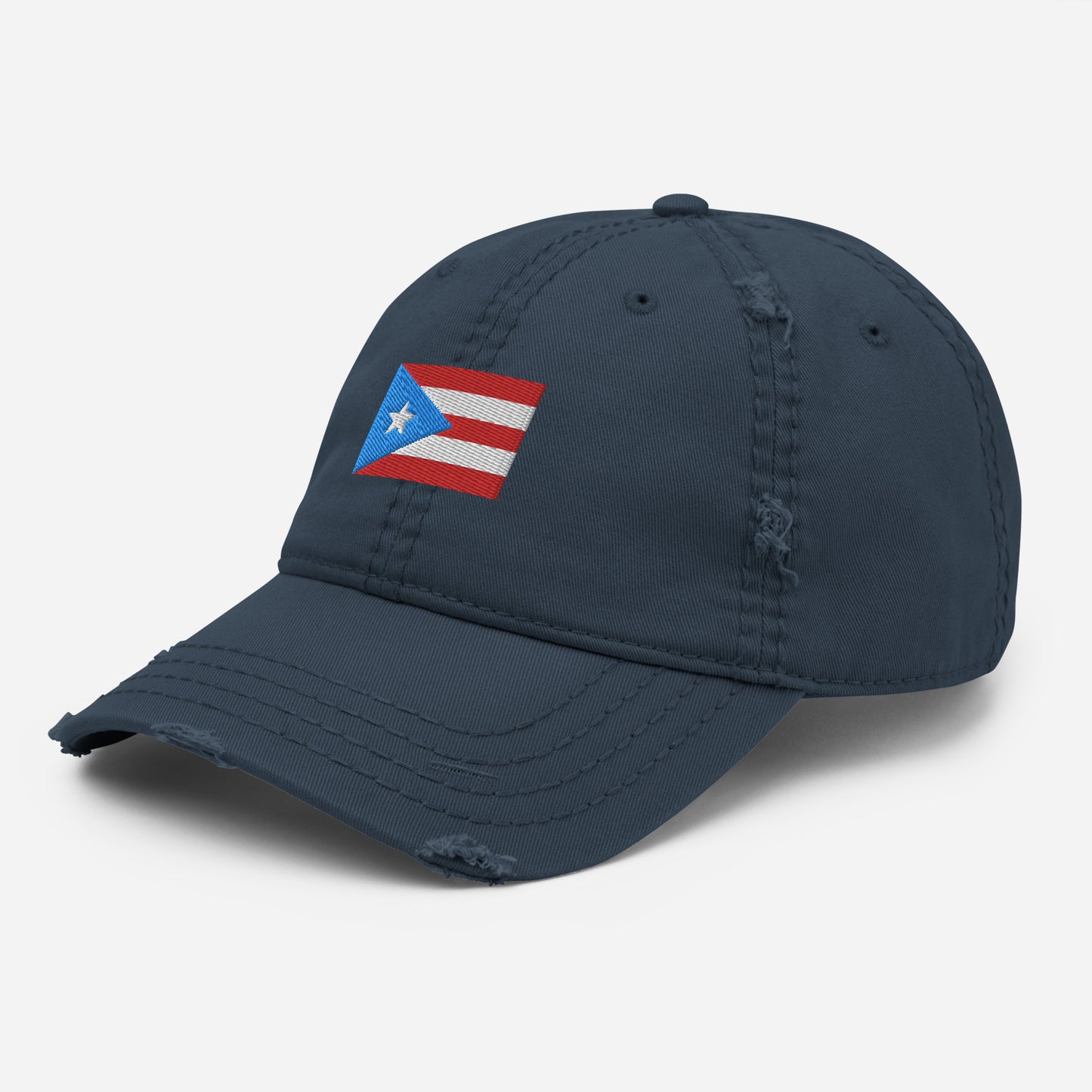 Puerto Rico Flag Embroidery Distressed Dad Hat