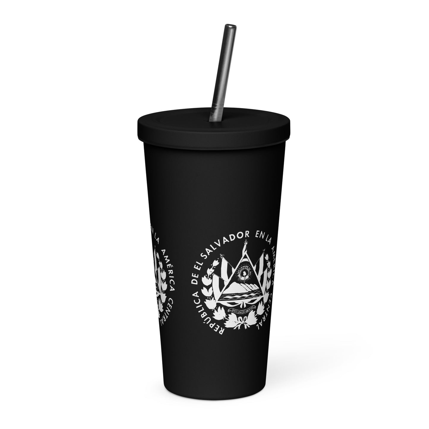 Escudo de El Salvador Insulated tumbler with a straw