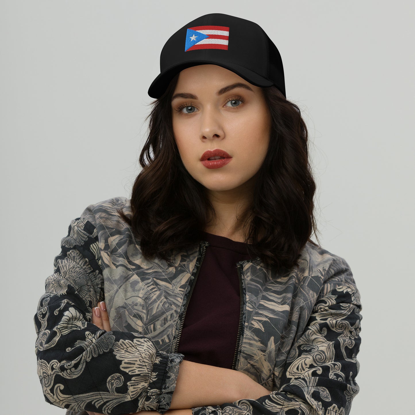 Puerto Rico Flag Embroidery Trucker Cap