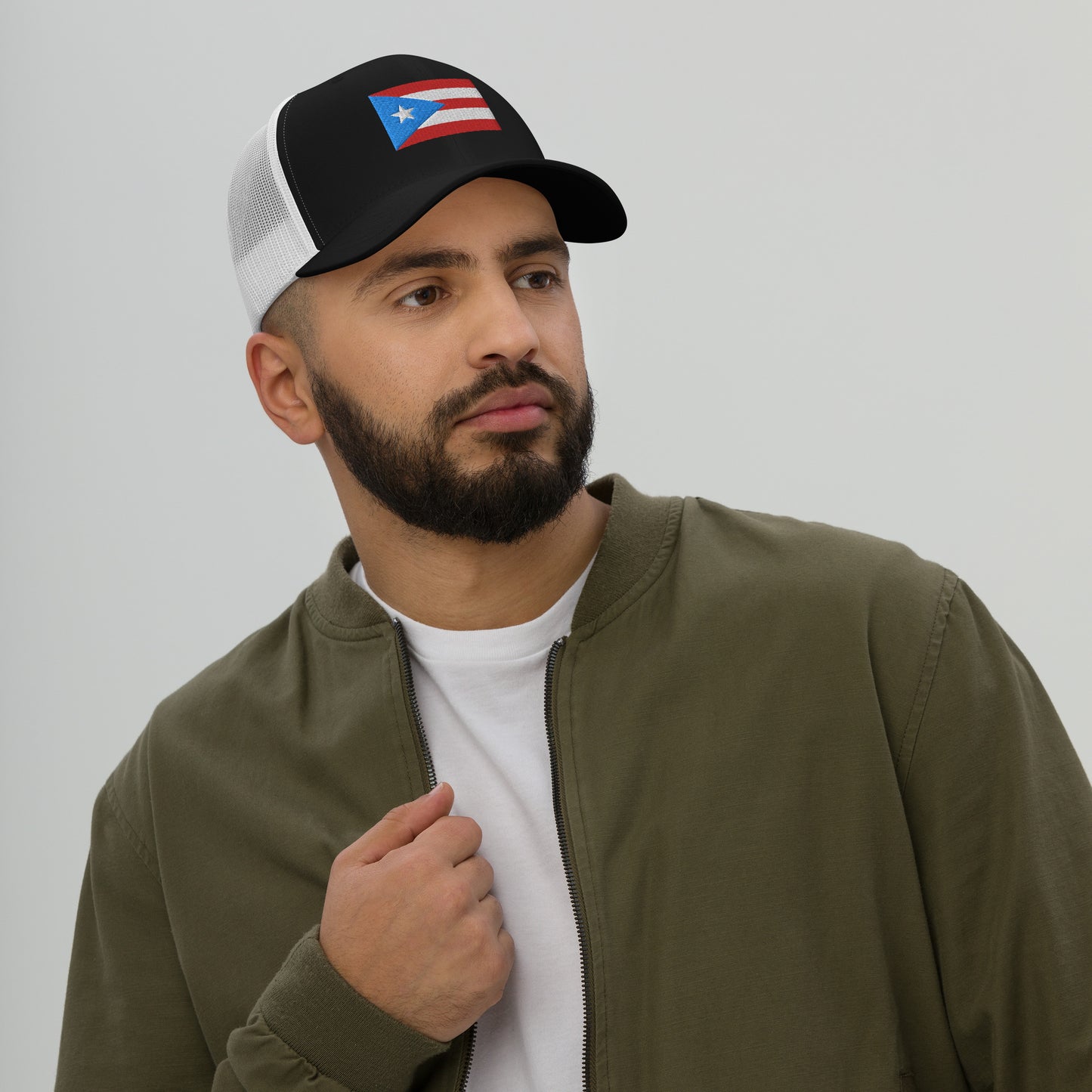 Puerto Rico Flag Embroidery Trucker Cap