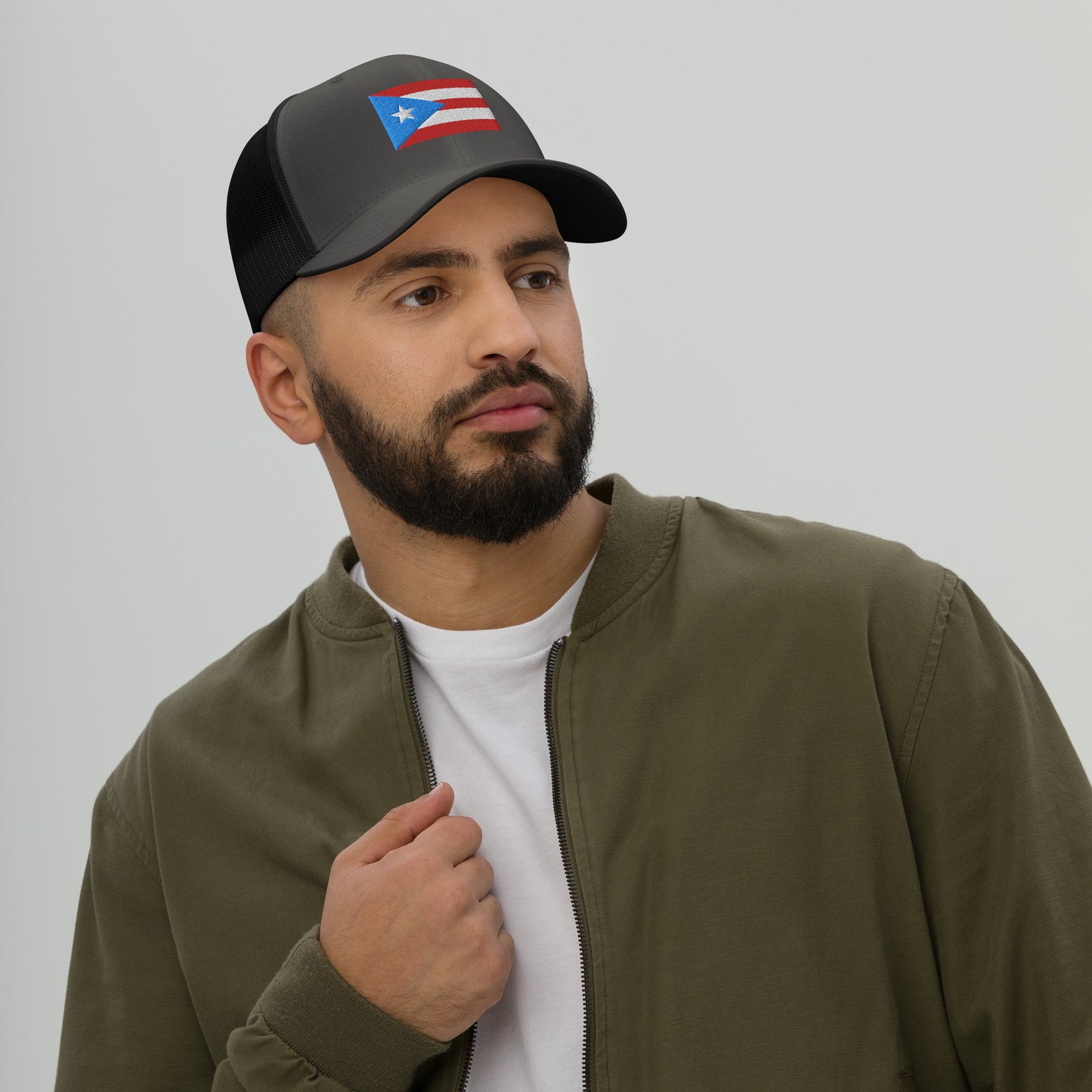Puerto Rico Flag Embroidery Trucker Cap