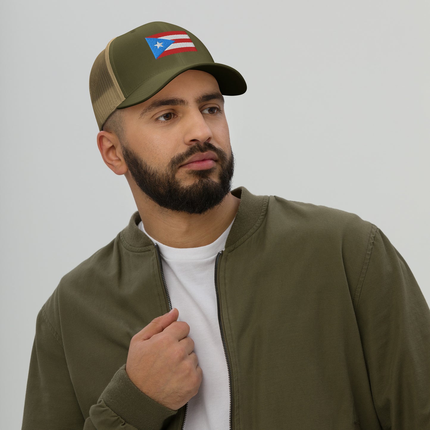 Puerto Rico Flag Embroidery Trucker Cap