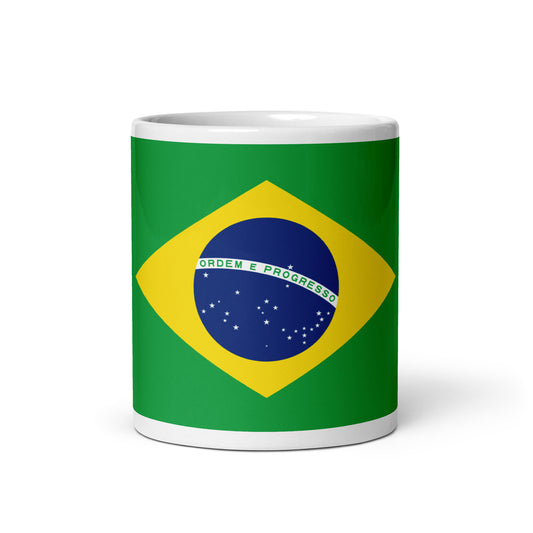 Brazilian Flag White glossy mug